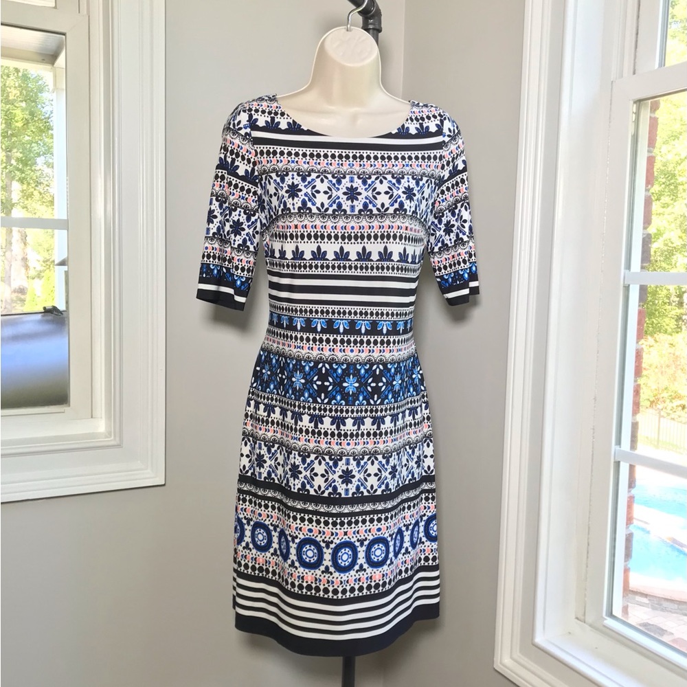 Eliza J Half Sleeve Blue & White Sheath Dress - Women’s 4